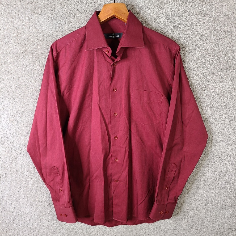 Ted Lapidus Shirt Mens Medium 39-40 Red Button Down‎ Cotton Designer Paris